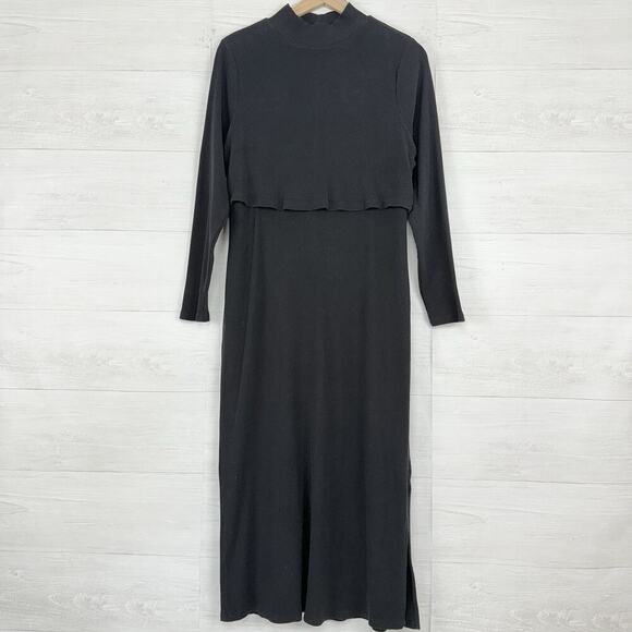 Old Navy Maternity Mock Neck Nursing Sweater Dress Size XL Black Rib Knit Midi - Picture 16 of 16